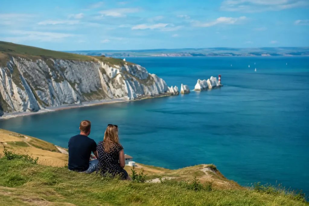 Serene coastal view with couple