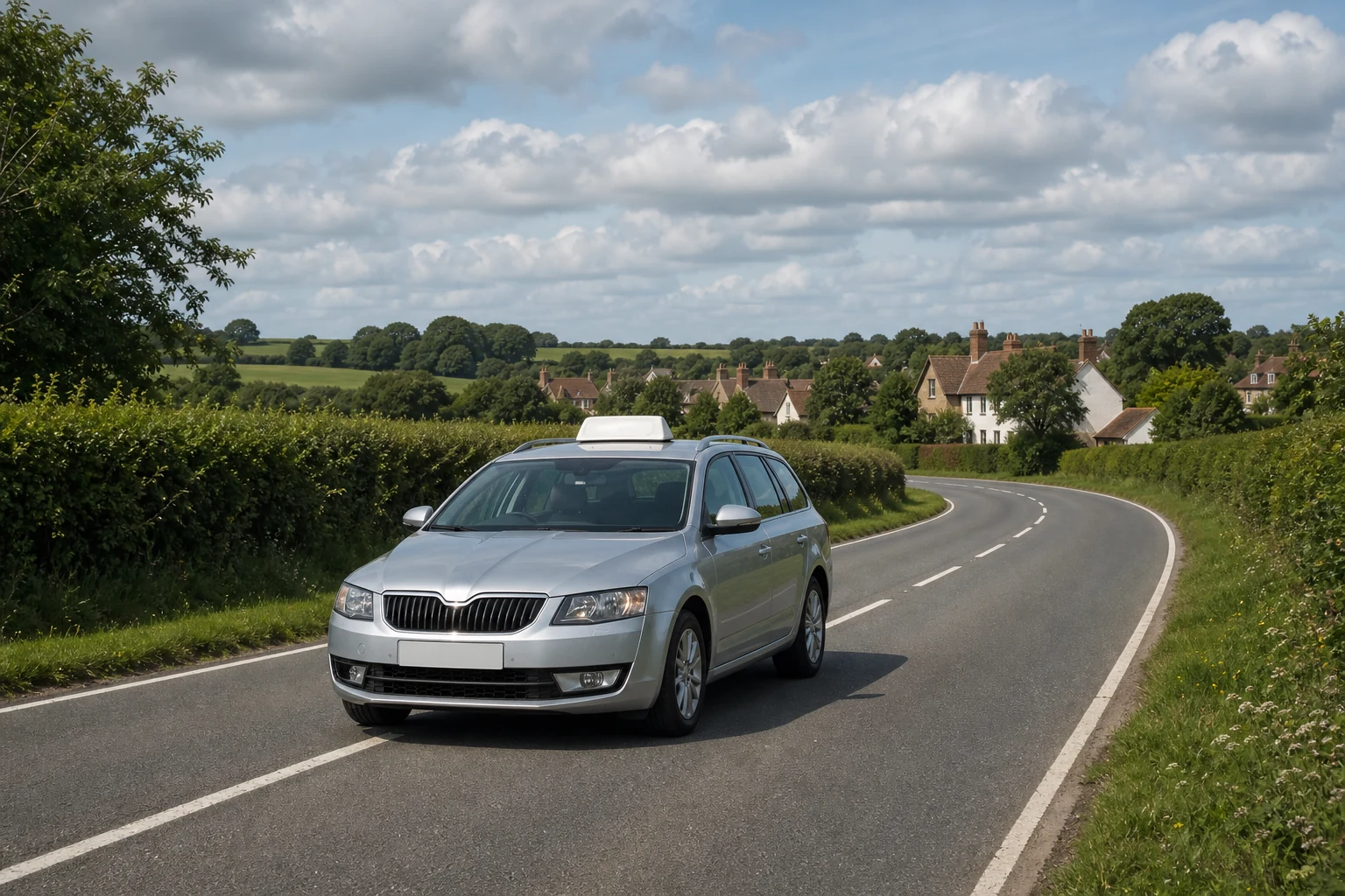 Silver estate taxi on a quiet rural road