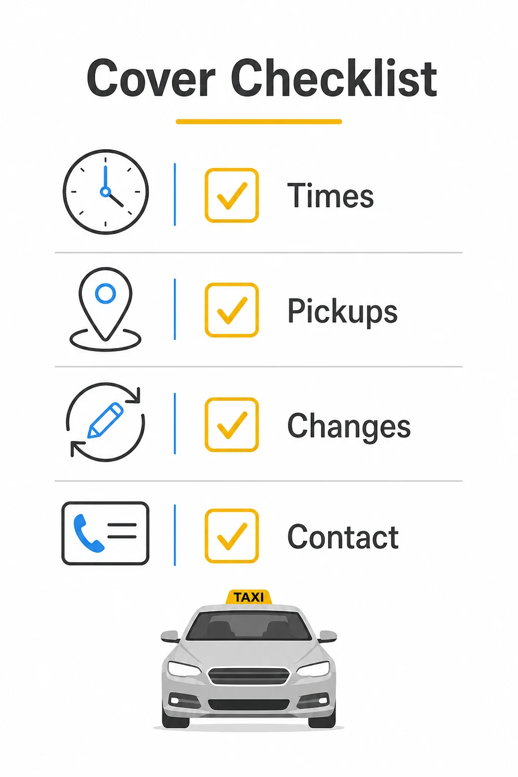 Checklist for setting up regular taxi cover